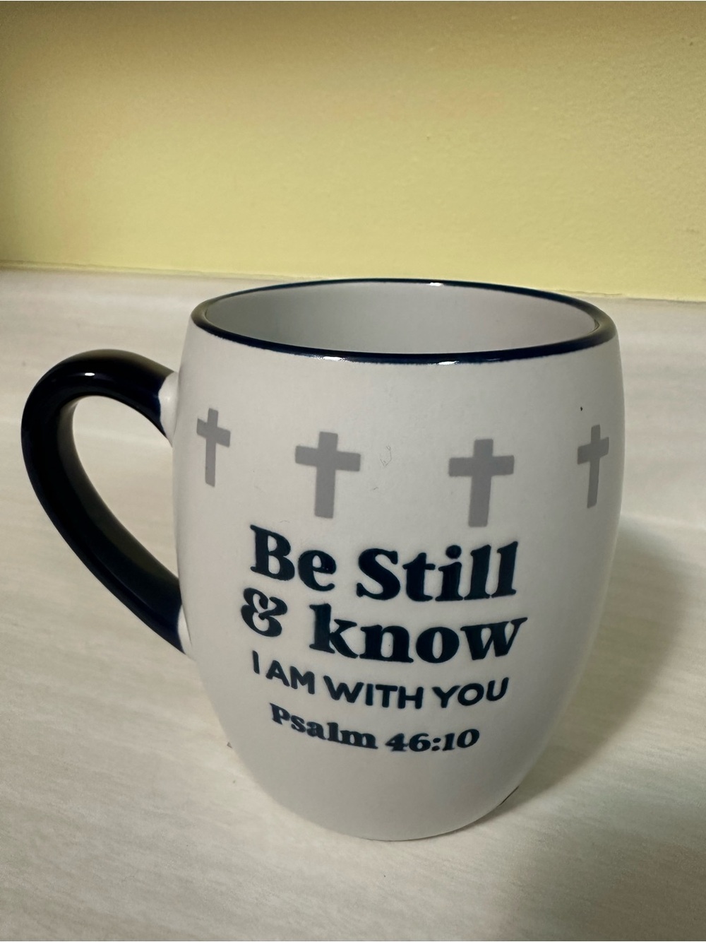 Be Still & Know White and Navy Inspirational Ceramic Mug